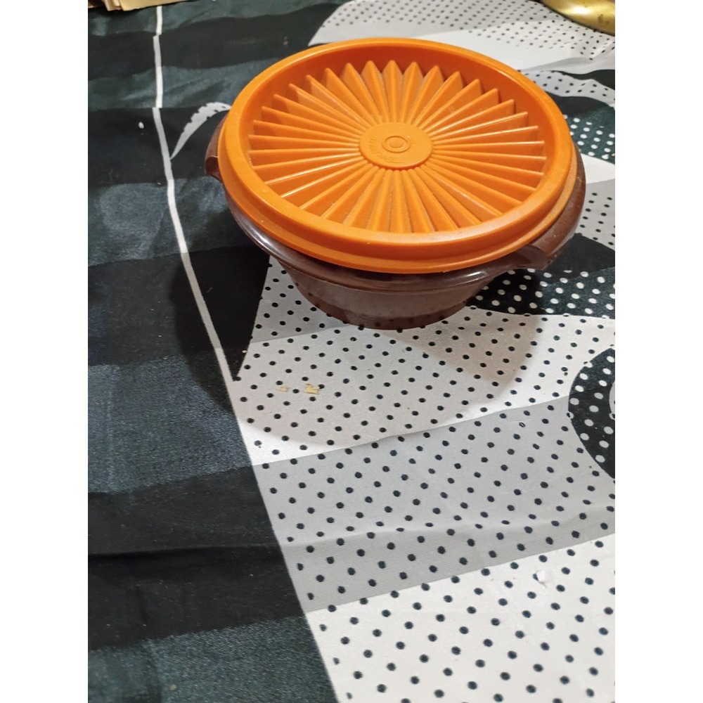 Vtg Brown Tupperware Container With Orange Lid‎ USA 1970s 1323-11 10oz